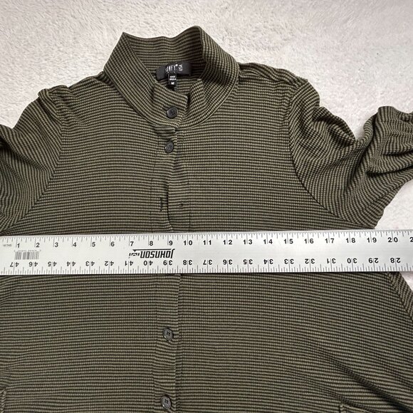 Comfy USA Womens Green & Black Striped Long Sleeve Button Front Shirt Top Medium - Picture 7 of 8